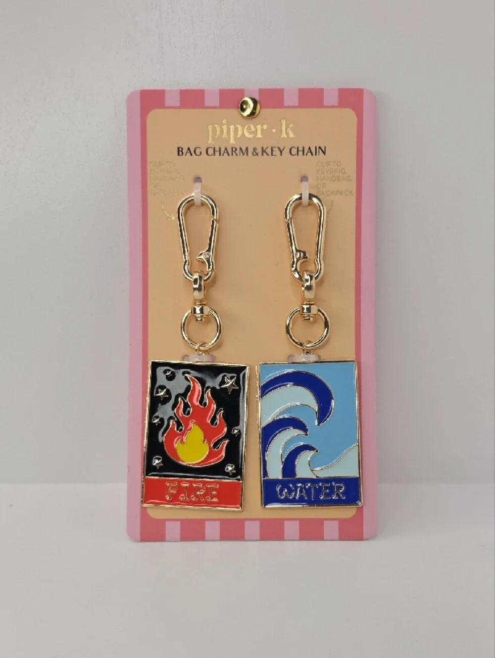 ❤️▪️Piper K▪️ Uk Exclusive Fire & Water Enamel Bag Charm Key Chain